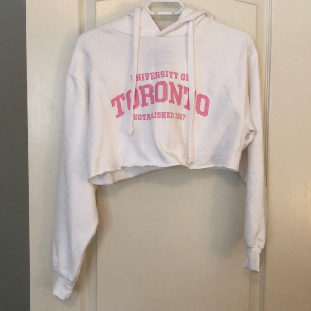 University of Toronto Cropped Hoodie- White/Pink